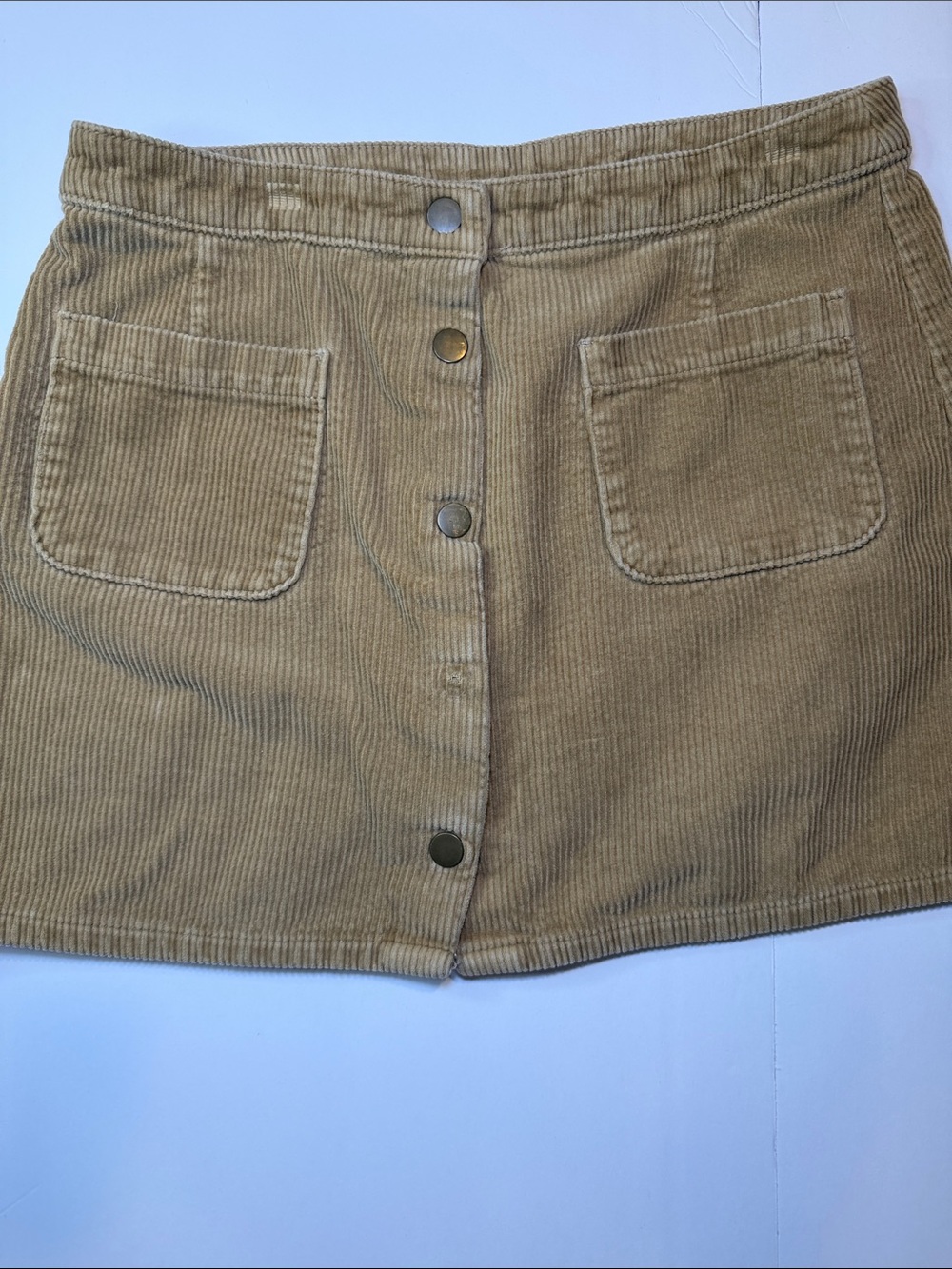 Button-Front Corduroy Mini Skirt in Camel
